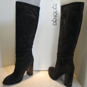 Denouee Knee-High Boots, Charcoal Black - Size 37